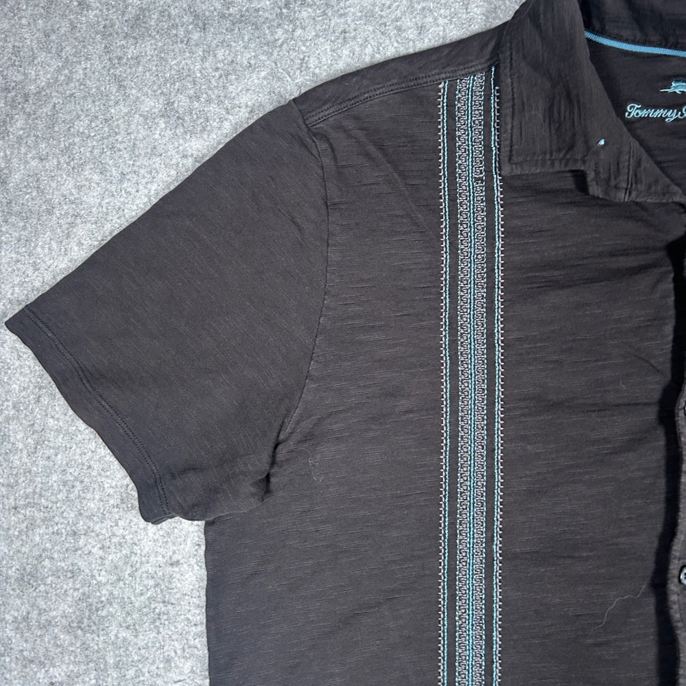 Tommy Bahama Shirt Mens Large Black Embroidered Pima Cotton Camp Guayabera - Picture 4 of 15
